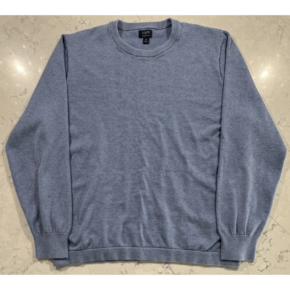 J.Crew Mens XL Heather Blue 100% Cotton Crewneck Pullover Sweater Preppy Casual